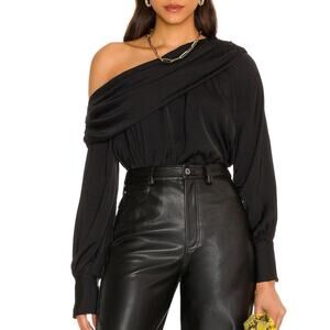 Free People Jenna Top Off One Shoulder Black Long Sleeve Blouse Bubble Hem XS